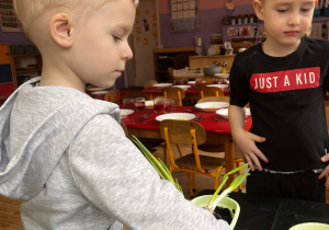 Dzieci z ogromnym zaangażowaniem sadziły swoje pierwsze warzywa i kwiaty w przedszkolnym ogródku.