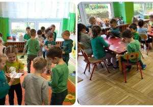 dzieci siedzą przy stolikach, wykonują prace plastyczne