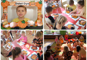 dzieci wykonują prace plastyczną, wyklejają dynie