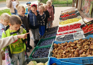 Co dziś wybierzemy? – mali klienci przyglądają się warzywom i wspólnie podejmują decyzję.