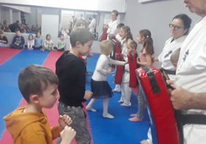 dzieci ćwiczą z instruktorami karate