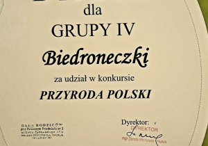 dyplom za udział w konkursie plastycznym "Przyroda Polski"