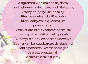 Kiermasz ciast na leczenie i rehabilitacje dla Marcelka